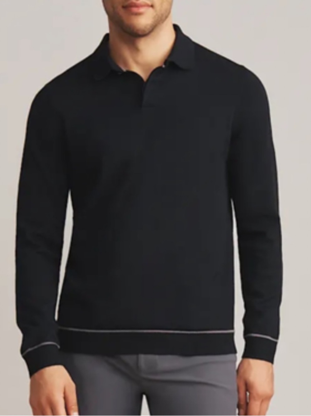 Rhône Black Compass Knit Long Sleeve Polo Sz Large  NWT